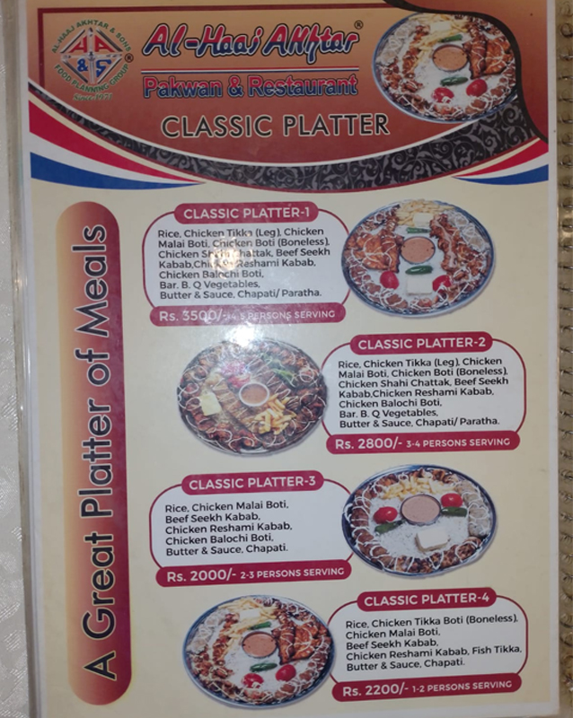 Al Haaj Akhtar Restaurant menu
