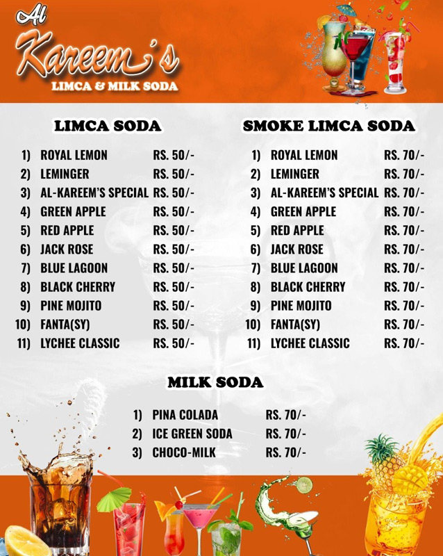Al Kareem Limca menu