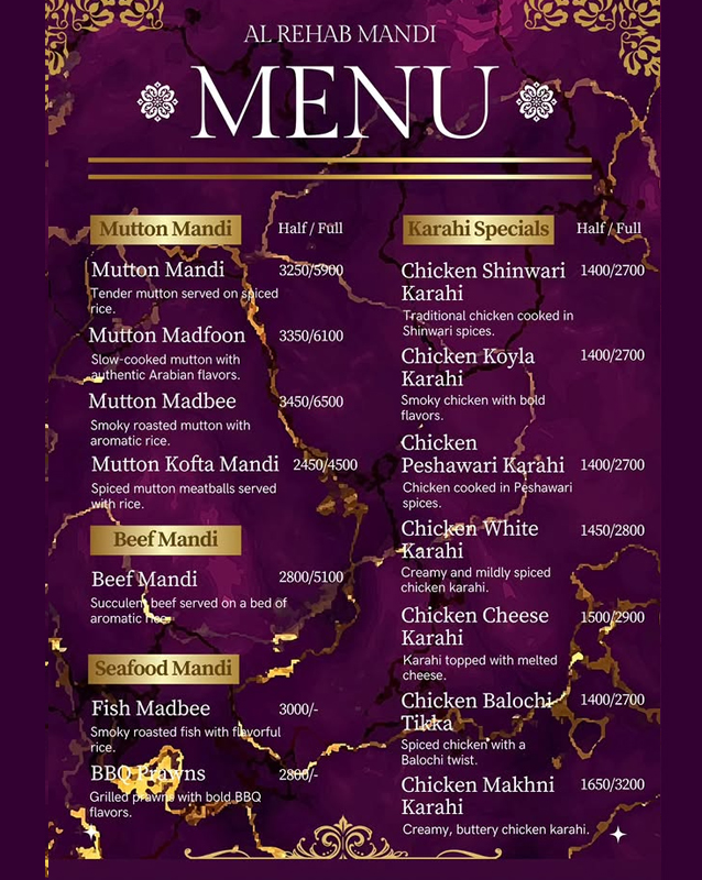Al Rehab Mandi menu