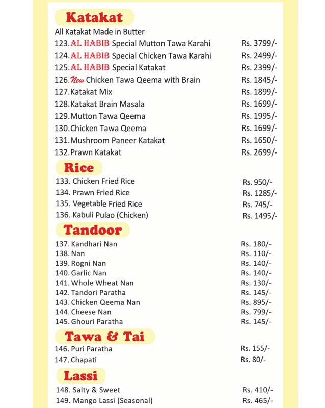Al-Habib Restaurant menu