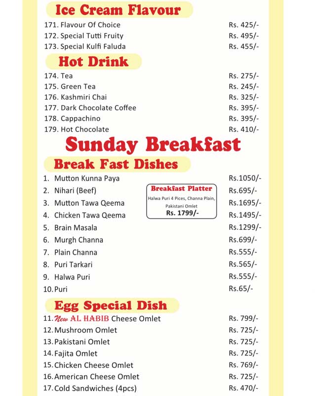 Al-Habib Restaurant menu