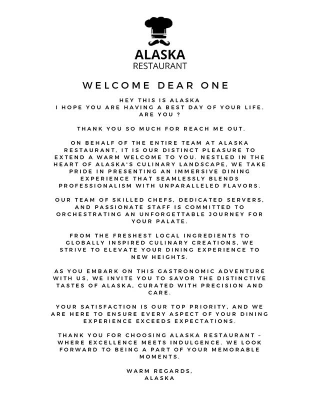 Alaska Restaurant menu