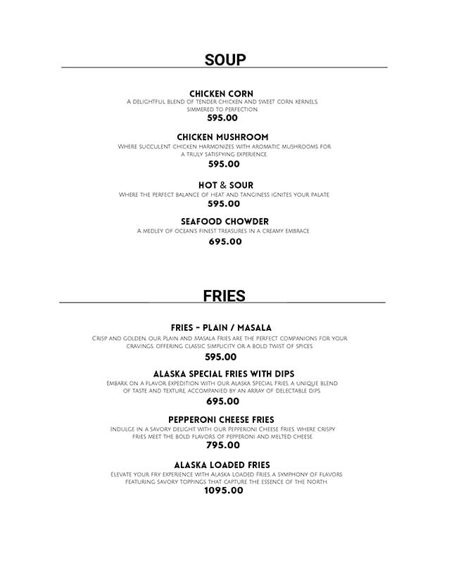 Alaska Restaurant menu