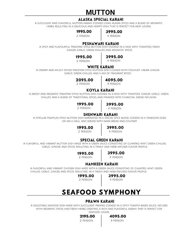 Alaska Restaurant menu