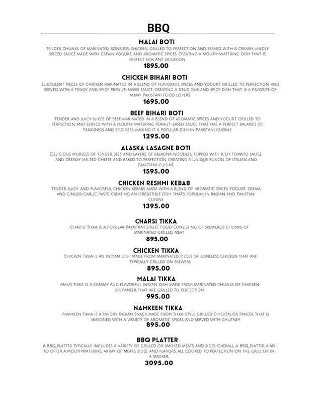 Alaska Restaurant menu
