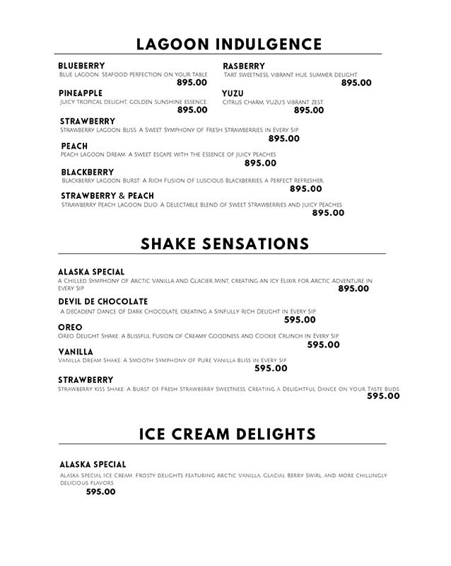 Alaska Restaurant menu