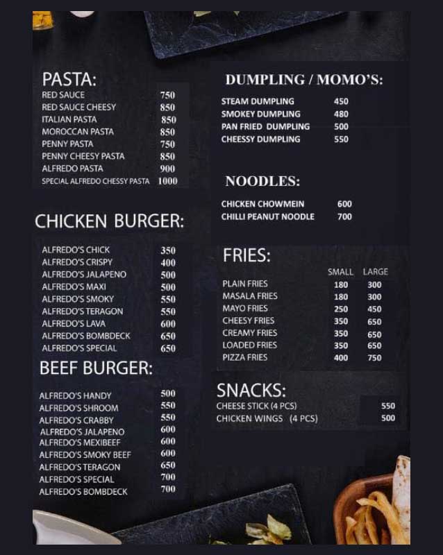 AlfredO's menu