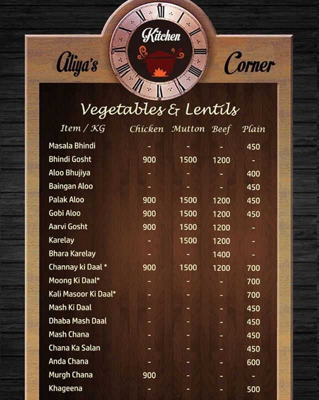 Aliya's Kitchen Corner menu