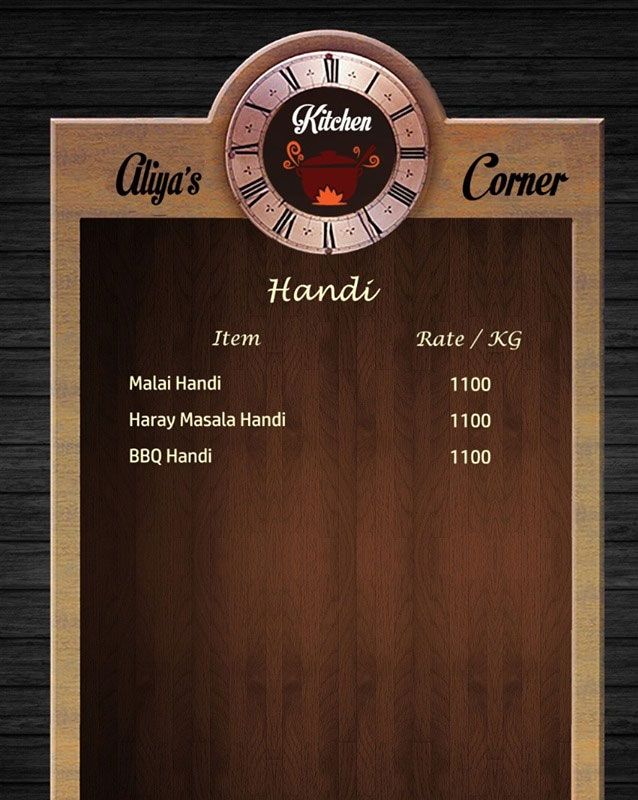 Aliya's Kitchen Corner menu
