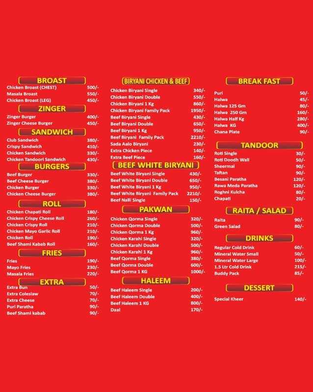 Allah Wala Biryani menu