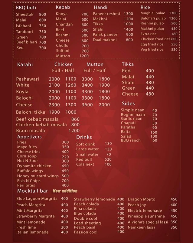 Alvigha menu