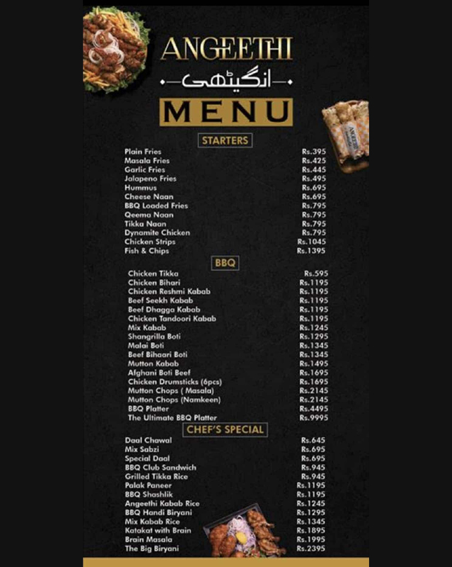 Angeethi menu