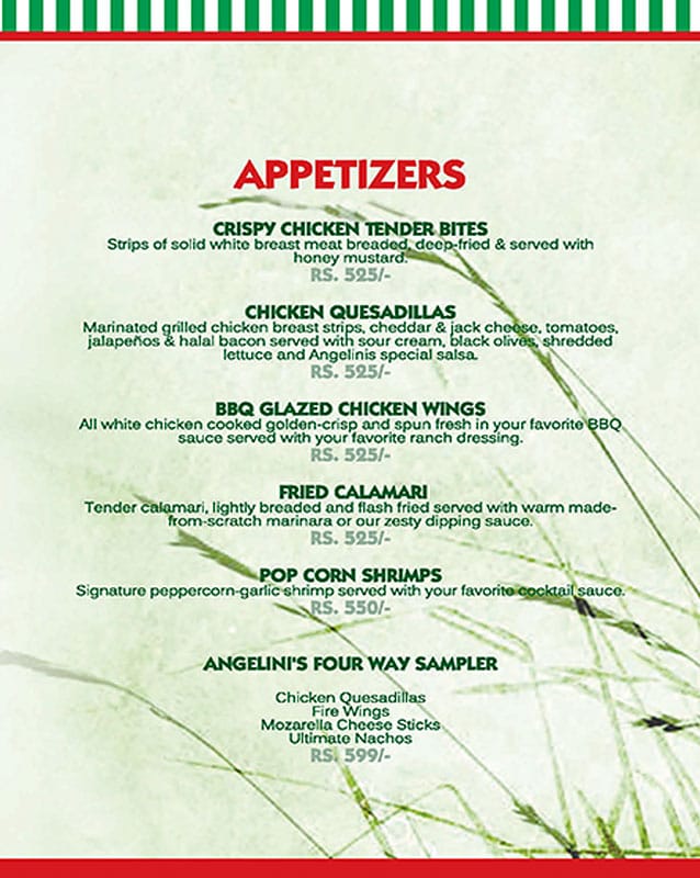 Angelini's - Port Grand menu