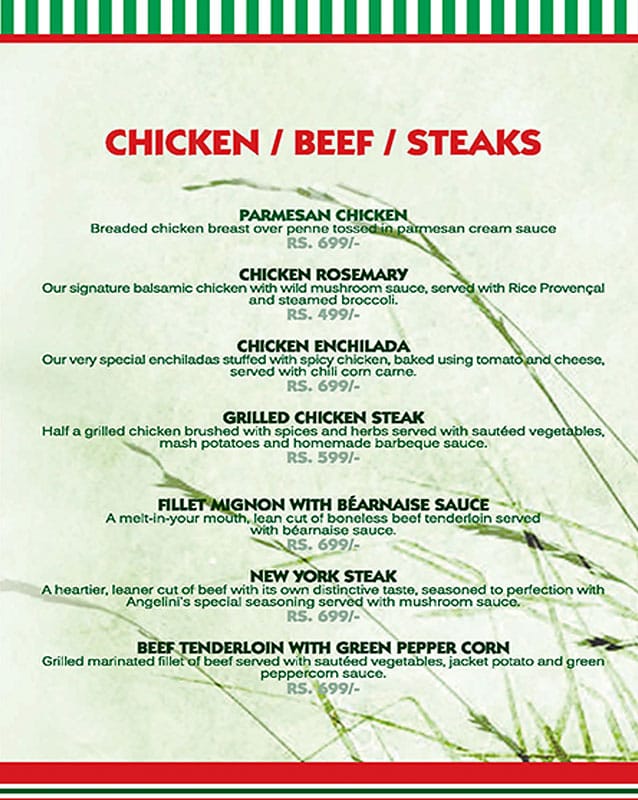 Angelini's - Port Grand menu