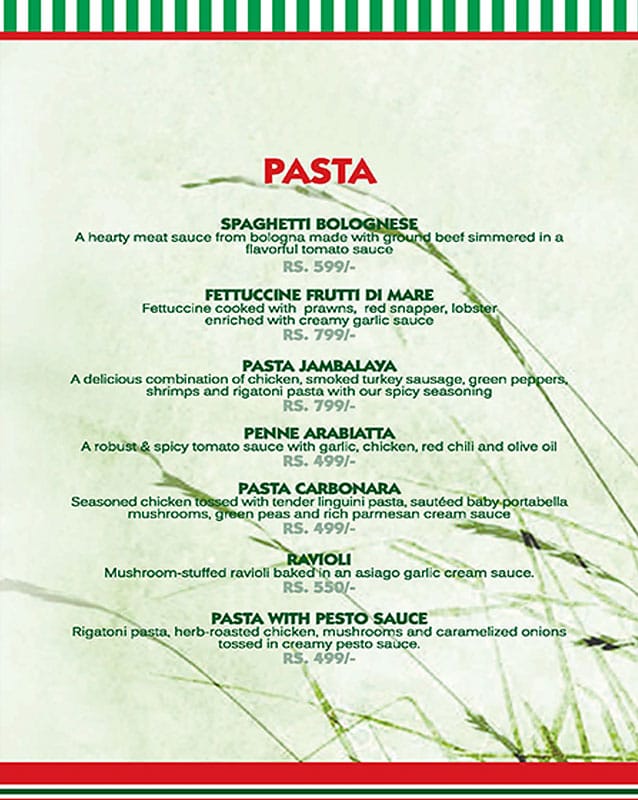 Angelini's - Port Grand menu