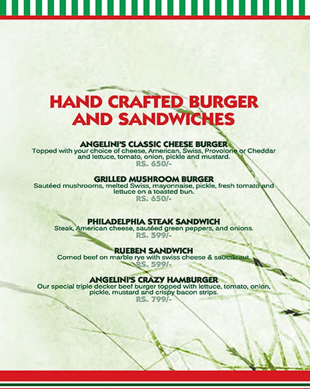 Angelini's - Port Grand menu