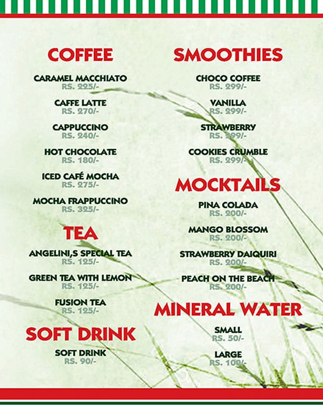 Angelini's - Port Grand menu