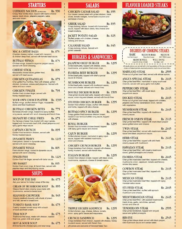 Angus Steakhouse menu
