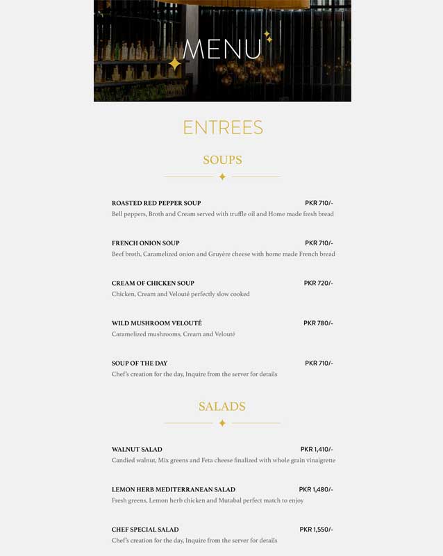 Aristo menu