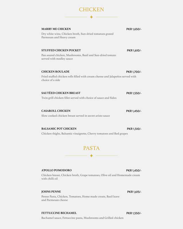 Aristo menu