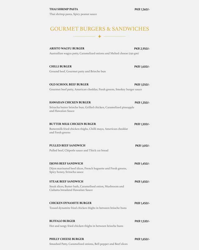 Aristo menu