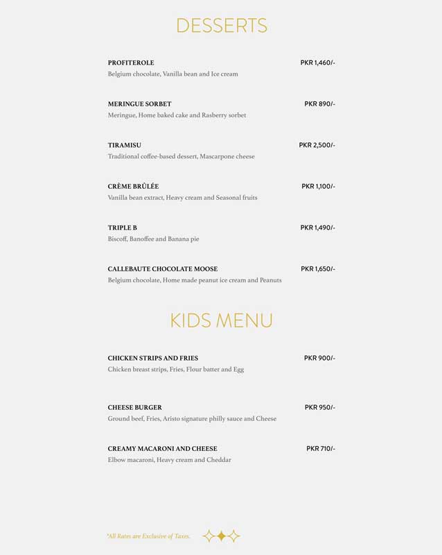 Aristo menu