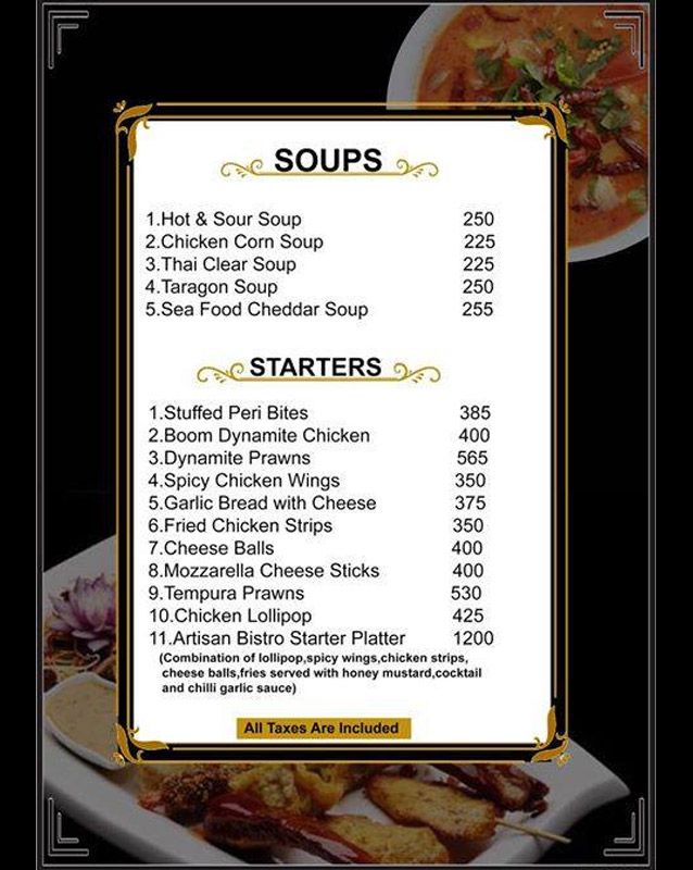 Artisan Bistro menu