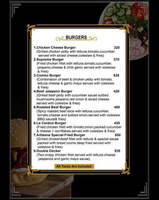 Artisan Bistro menu