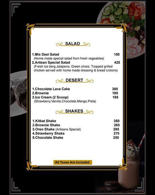 Artisan Bistro menu