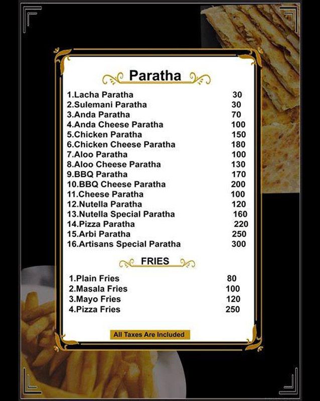 Artisan Bistro menu
