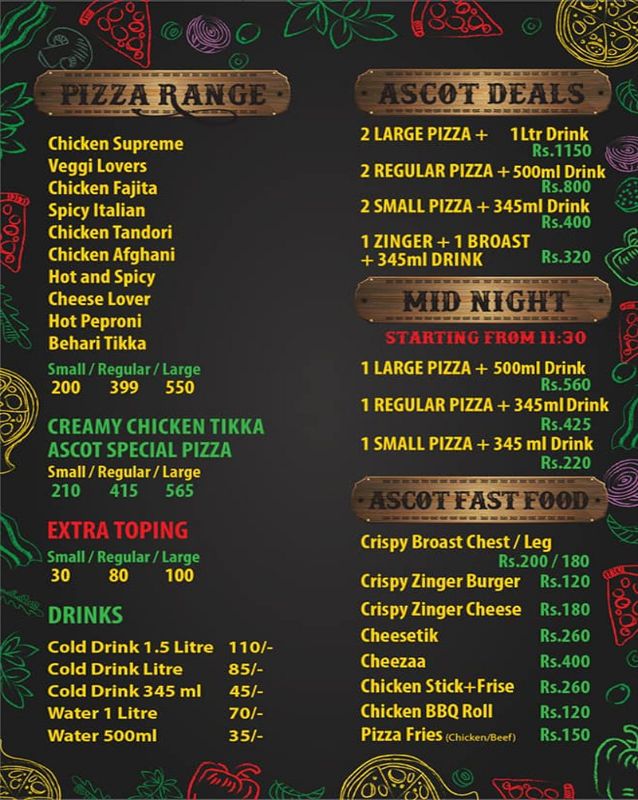 Ascot Pizza menu