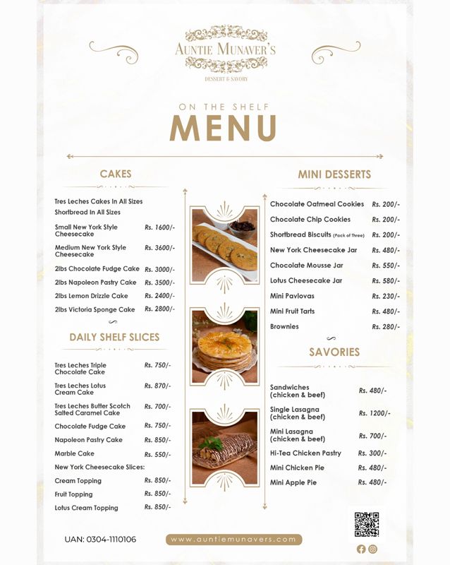 Auntie Munaver's Food & Dessert menu