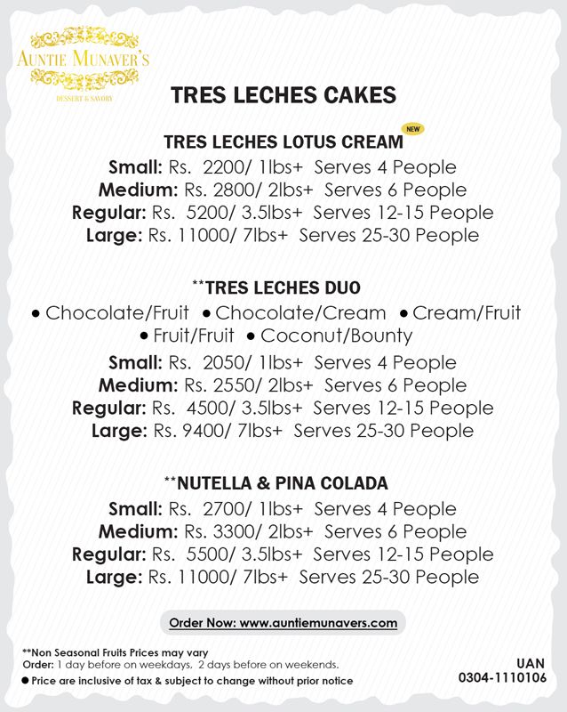 Auntie Munaver's Food & Dessert menu