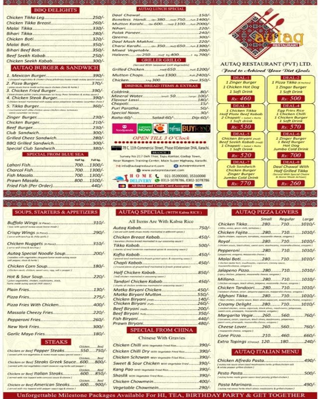 Autaq Restaurant menu