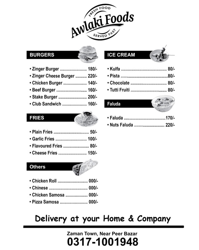 Awlaki Foods menu