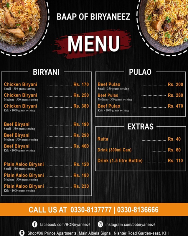 Baap of Biryaneez menu