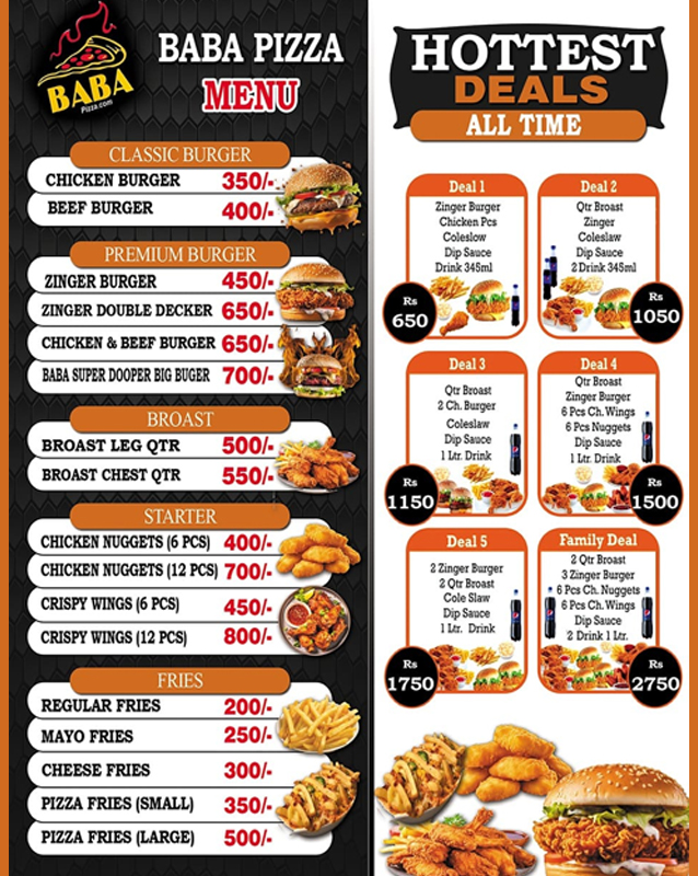 Baba Pizza menu