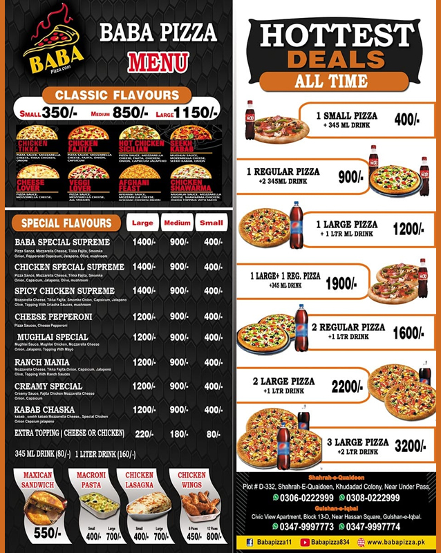 Baba Pizza menu