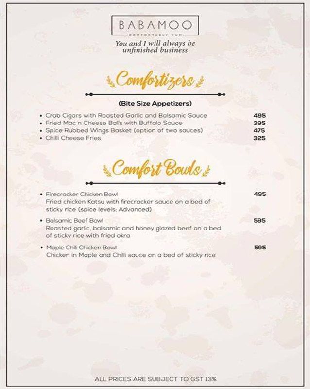 BabaMoo menu
