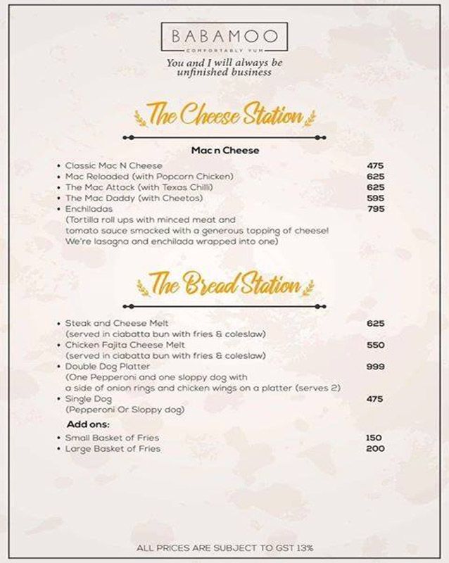 BabaMoo menu