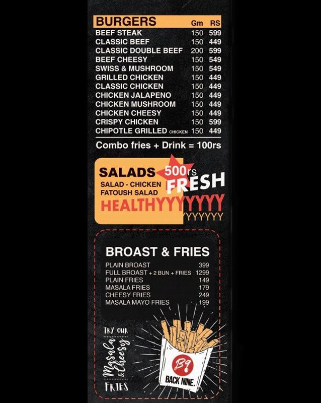Back Nine menu