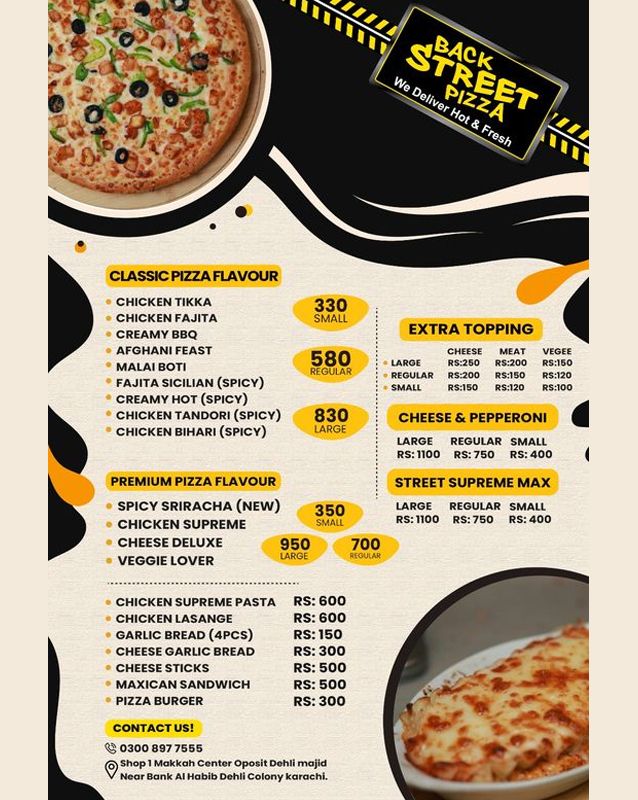 Back Street Pizza menu