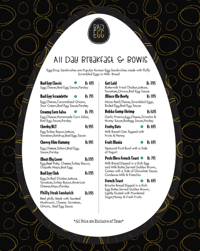 Bad Egg menu