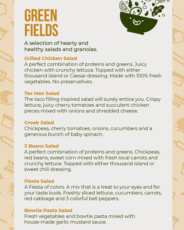 Bakecarry menu