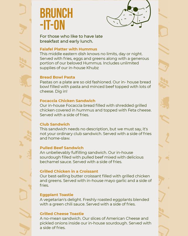 Bakecarry menu