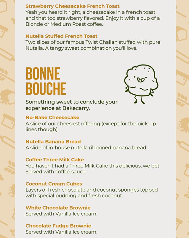 Bakecarry menu