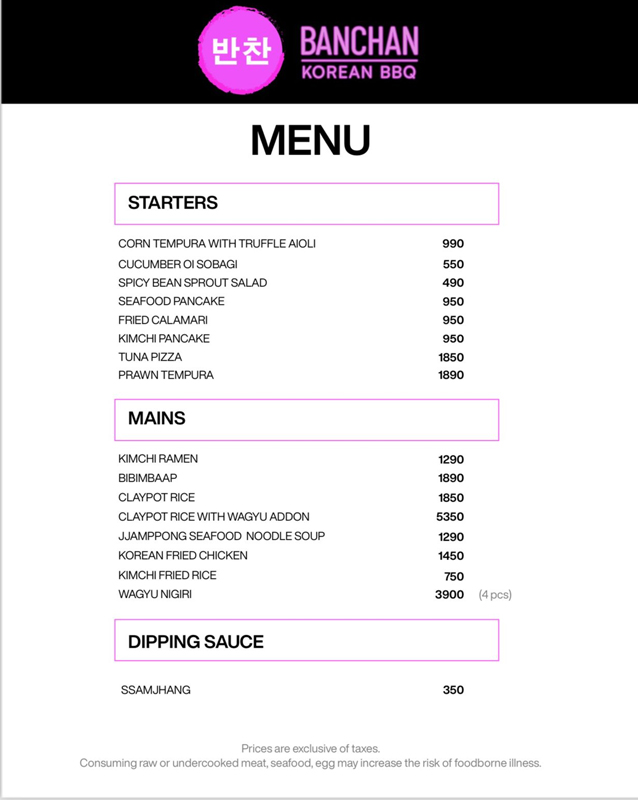 BanChan Korean BBQ menu