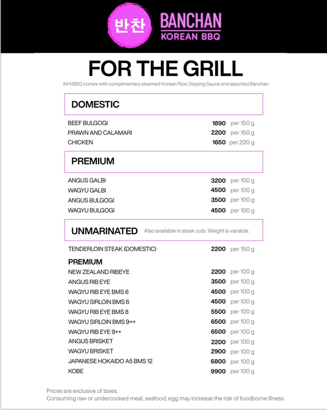 BanChan Korean BBQ menu