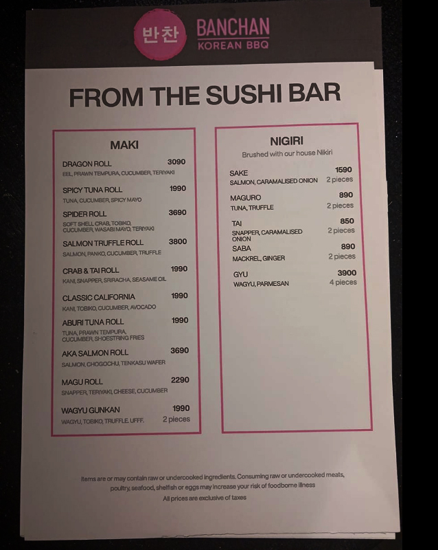 BanChan Korean BBQ menu