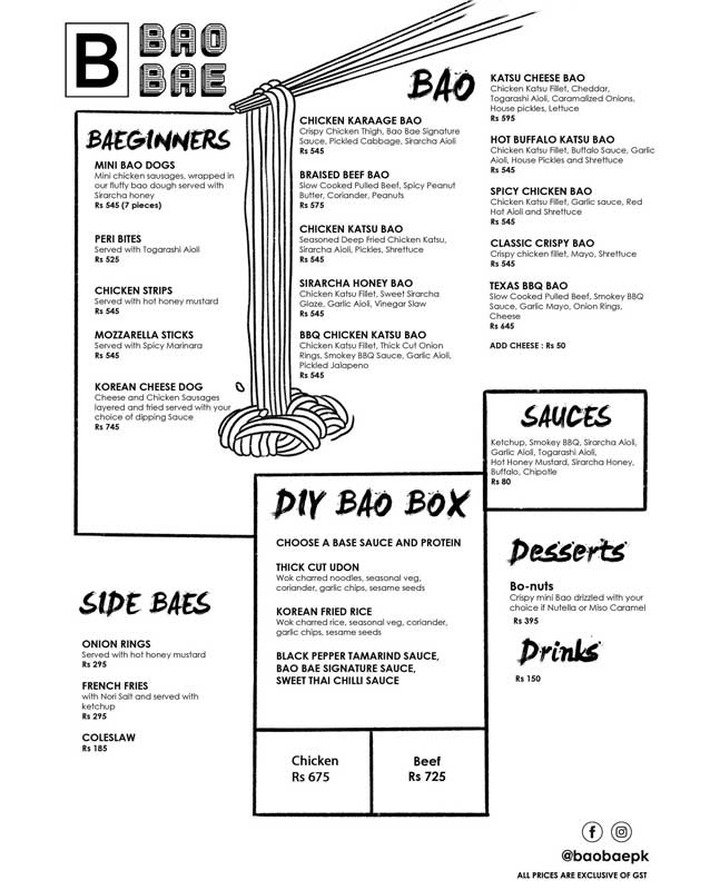 Bao Bae menu